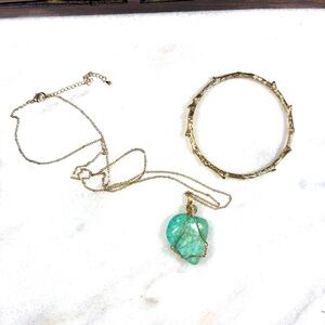 3/$15 Gold and Amazonite Pendant Necklace and Branch Bracelet Set